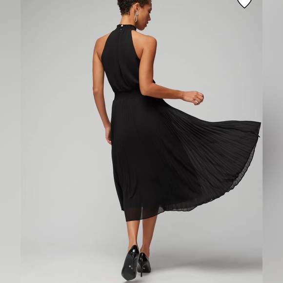White House Black Market - Pleated Halter Midi Dress, Black, Size 10 - Picture 3 of 10